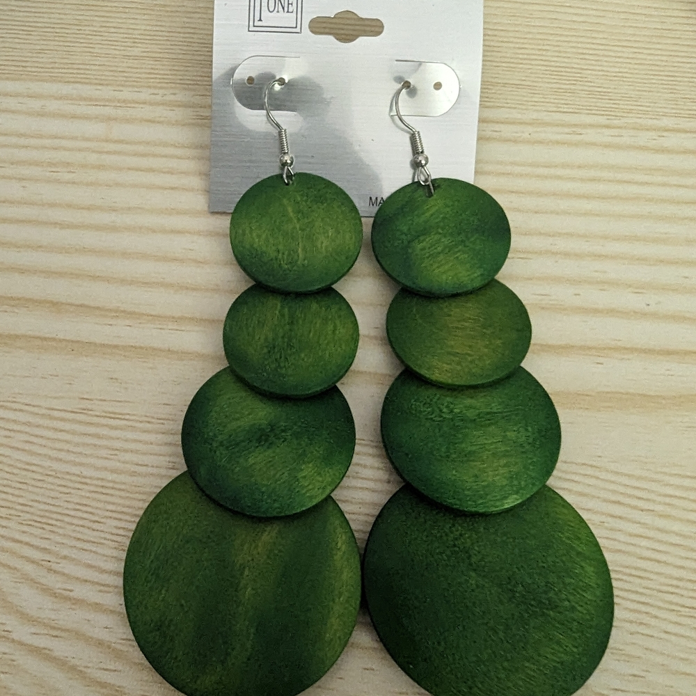 Green Wooden Earrings